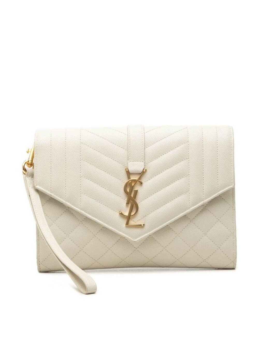 Saint Laurent YSL Logo Monogram Envelope Clutch White Leather